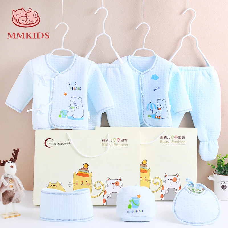 

7PCS 0-3 Months Autumn Winter Newborn Baby Girls Boys Clothes Cotton Rompers+T-shirt+Pants+Hat Infant Clothing Set Cotton