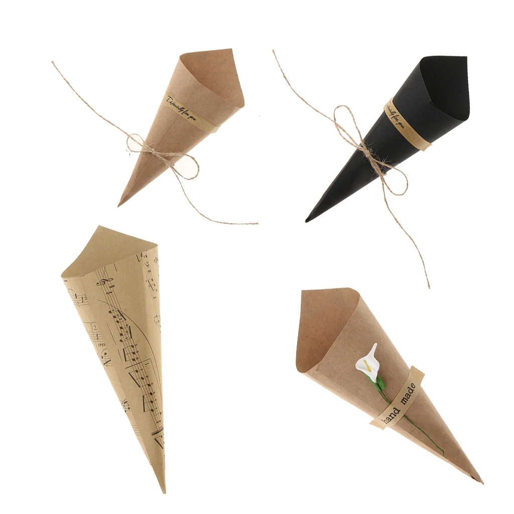 MagiDeal  50Pcs Wedding Confetti Paper Cones Bouquet Candy Sweet Flower Packing Vintage sweet Dried Flower DIY Crafts Favors