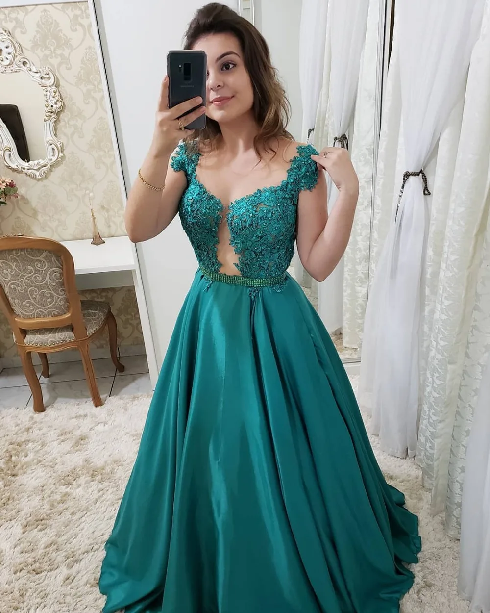 Vestidos de gala элегантное платье с коротким рукавом, кружевные Выпускные платья с аппликацией, длинное сексуальное вечернее платье трапециевидной формы с открытой спиной и поясом с бисером