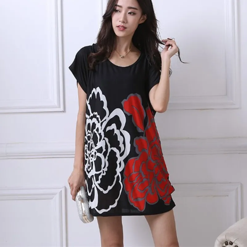 

new 2017 T Shirt Dress Plus Size Women mini dress short sleeve Loose Casual TEES Tops fashion tunic dresses polyester 4xl 5xl