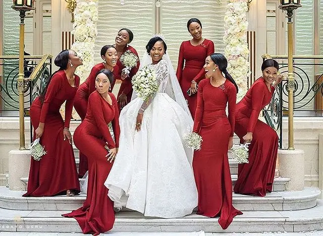 Великолепное красное платье-Русалка с длинным рукавом, платье подружки невесты для свадебных гостей, платья весна, изготовление под заказ, платья подружки невесты