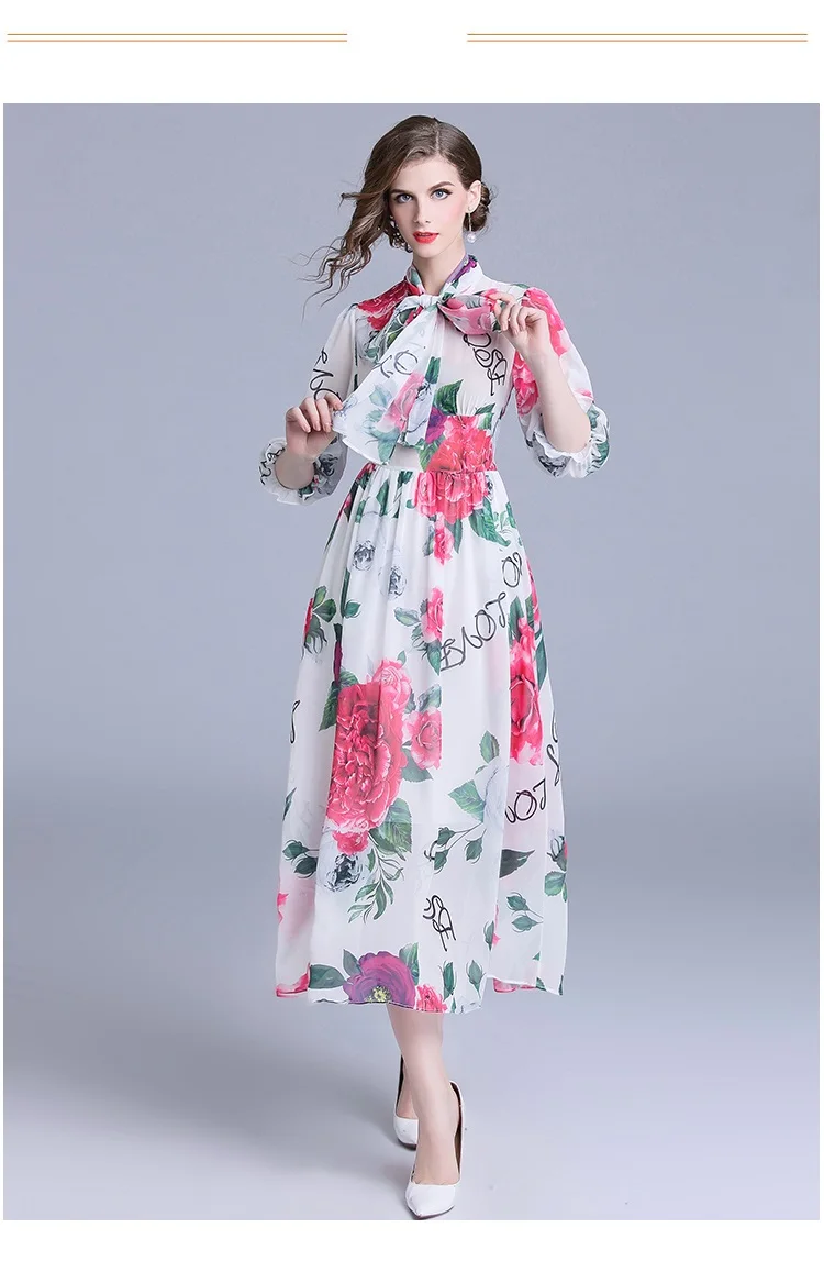 311 Maxi Dresses for Women High Quality Elegant Chiffon Party Dress 2018 Big Swing Slim A Line Vintage Floral Maxi Dress 3