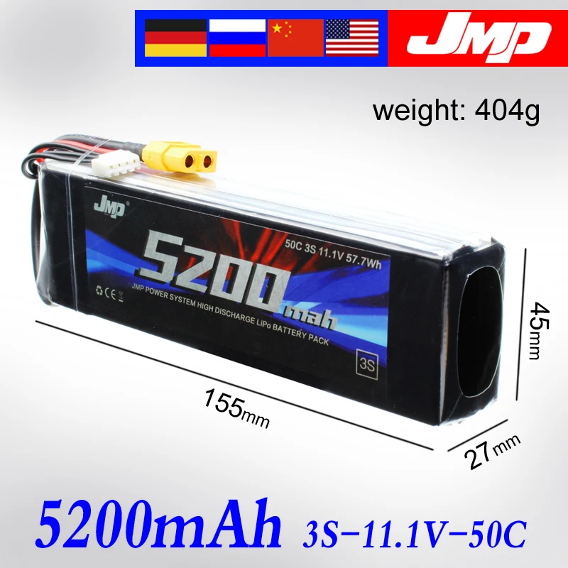 

2pcs 5200mAh 3S 50C JMP Lipo Battery Lipo 11.1V 50C for 1/10 Car 1/8 RC Car for Traxxas TR-4 E-REVO XO-1 SLASH 1/7 UNLIMITED