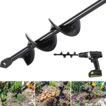 Electric Hex Yard Soil Digger Drill Bits Spiral Rod Planting Hole Digger Tool For Garden Flowering Fruit Tree Vegetable Weeding Leather Bag