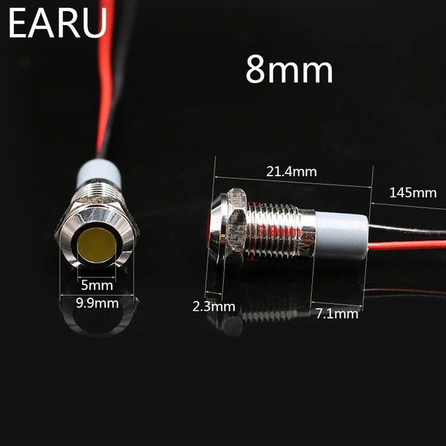 Vert 3-6V 16mm Indicateur lumineux LED en métal, 12-16-19-22mm