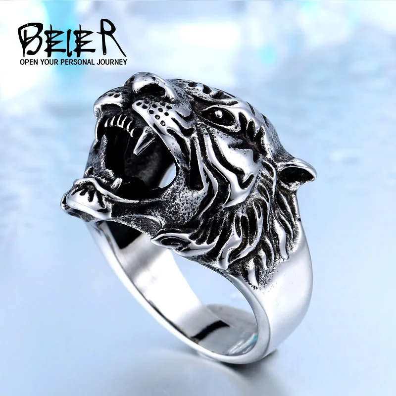 BEIER кольцо из нержавеющей стали и титана с головой тигра для мужчин, уникальный мужской амулет с животными, ювелирные изделия, хорошая детализация, BR8-307, размер США
