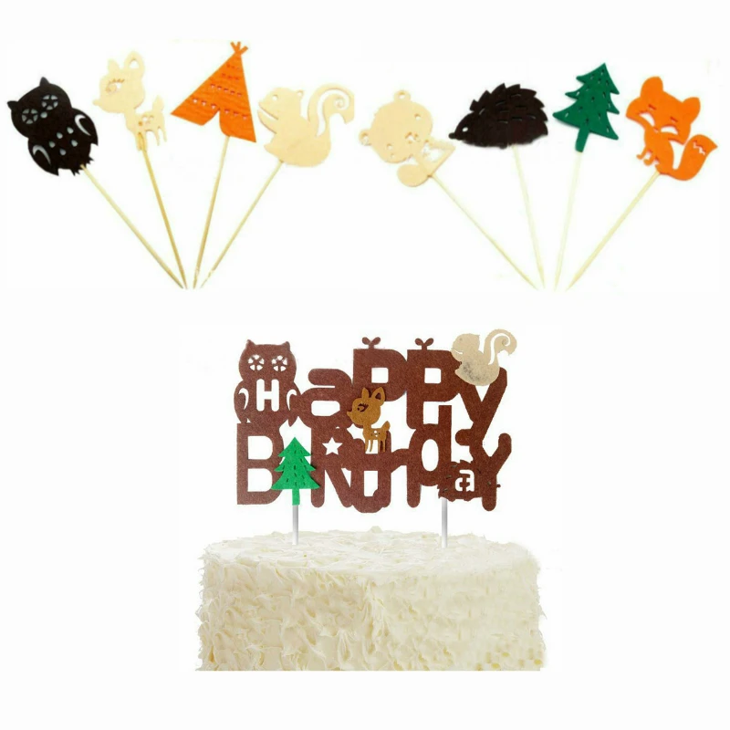 

1Set Cute Jungle Animal Happy Birthday Cake Topper Cartoon Forest Animal Topper for Baby Shower Birthday Party Cake Decoration