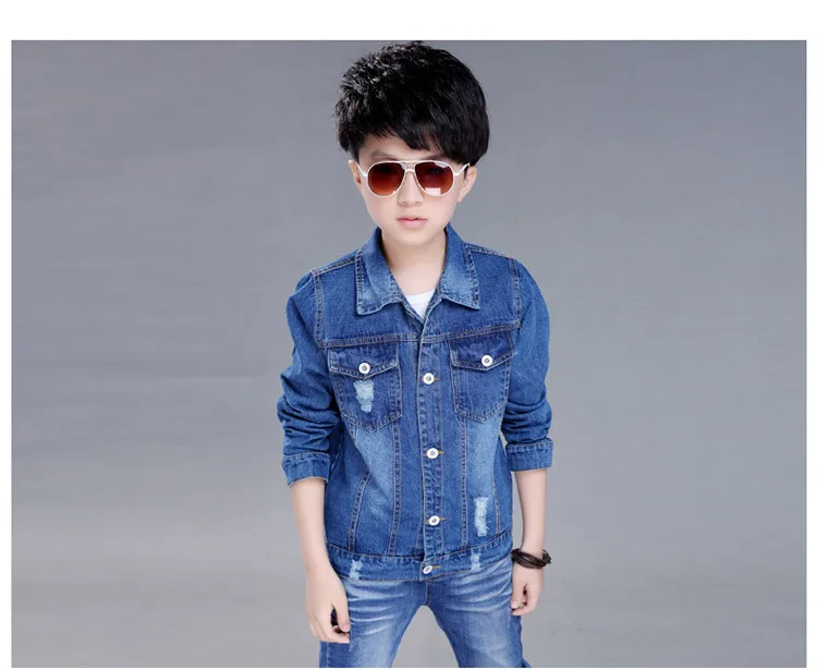 Осенняя джинсовая куртка для мальчиков детская одежда детские джинсовые куртки, пальто повседневная детская верхняя одежда для подростков От 4 до 11 лет, BC249