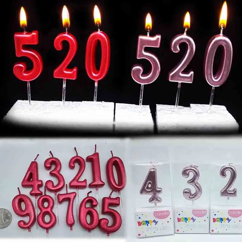 1 шт розовые красные свечи для дня рождения украшения для детей и взрослых 0-9 цифры свечи для торта кекса Топпер вечерние принадлежности