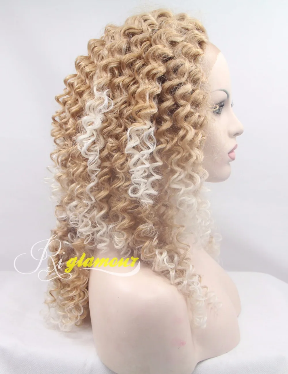 African Kinky Hair Blonde Highlights Wig Curly Heat Resistant Synthetic