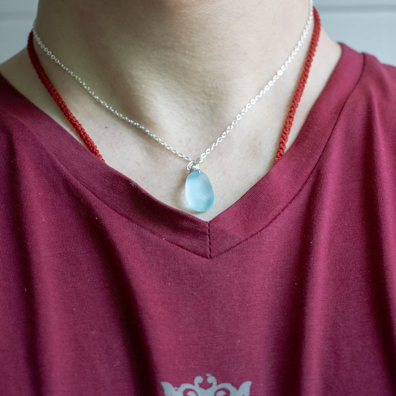 Sanlan Lovely Sea Glass Beading Pendant Blue Matte Sand Stone Necklace Ocean Frosted High Quality Beads Jewelry 6