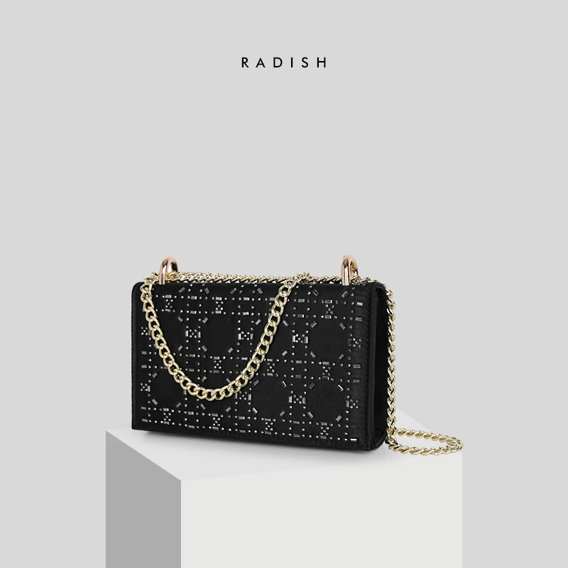 

RADISH Lady's Shoulder Bag Personality Simple and Restrained Design Satin Silk Metal Chain Crossbody Bags
