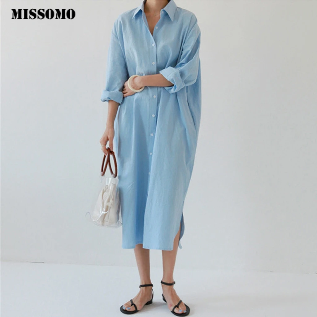 

MISSOMO Clothes Women dress Maxi Long Sleeve Easy Button Lapel Dress women shirtdress sundress casual summer beach Vestidos 619