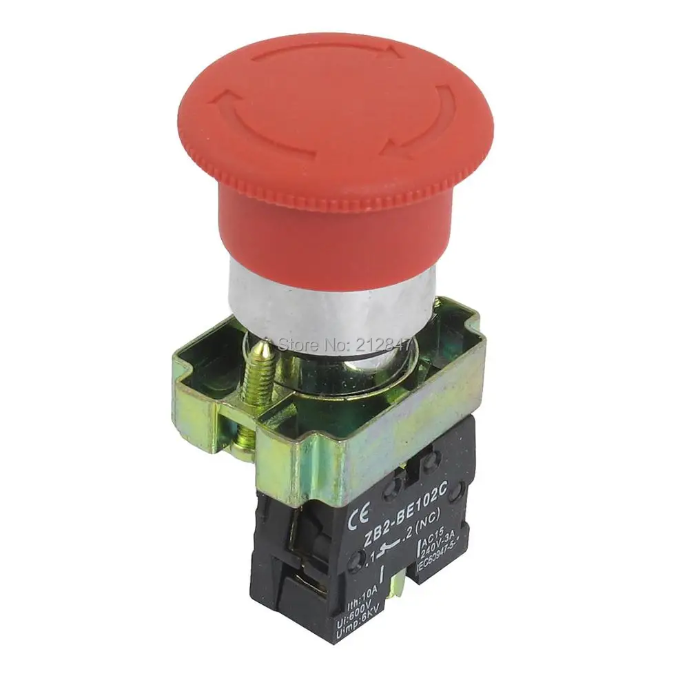 

22mm NC Red Mushroom Emergency Stop Push Button Switches 600V 10A ZB2-BE102C