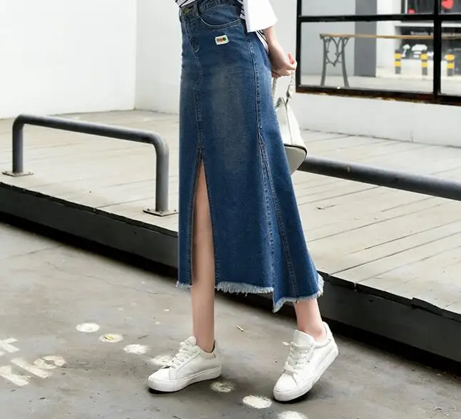 Casual Mujeres Algodón De becerro Cintura Nueva Denim Mezcla Azul Borla Qyd0801 Moda Para Primavera Faldas Más Tamaño Elástico De Mediados line A rgwr4nAfq