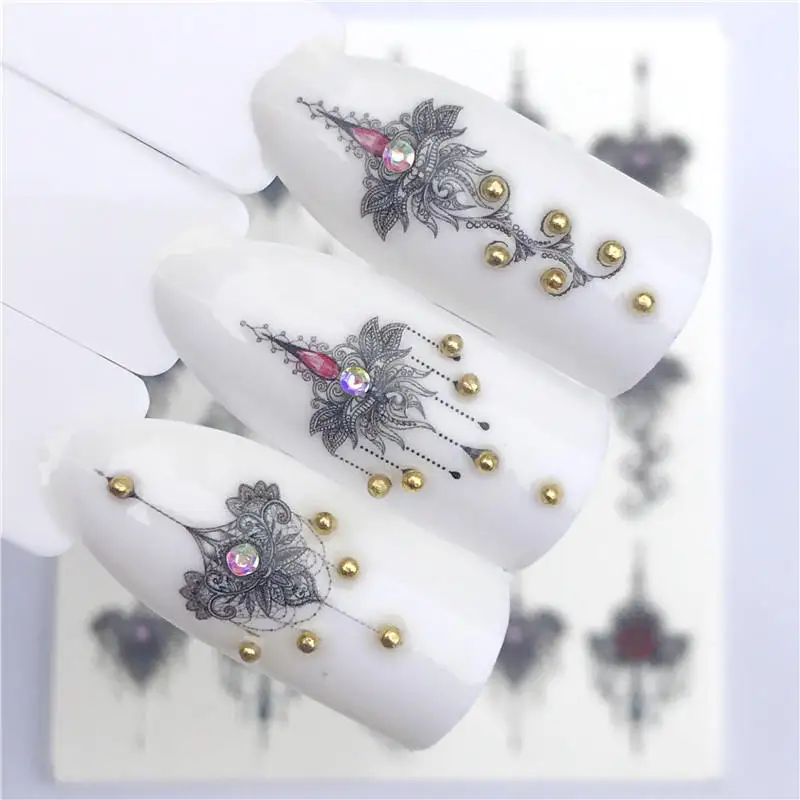 

ZKO 1 Sheet Red Rose Combined With Vintage Necklace Designs For Nail Art Watermark Tattoo Decorations Nail Sticker Water Decals