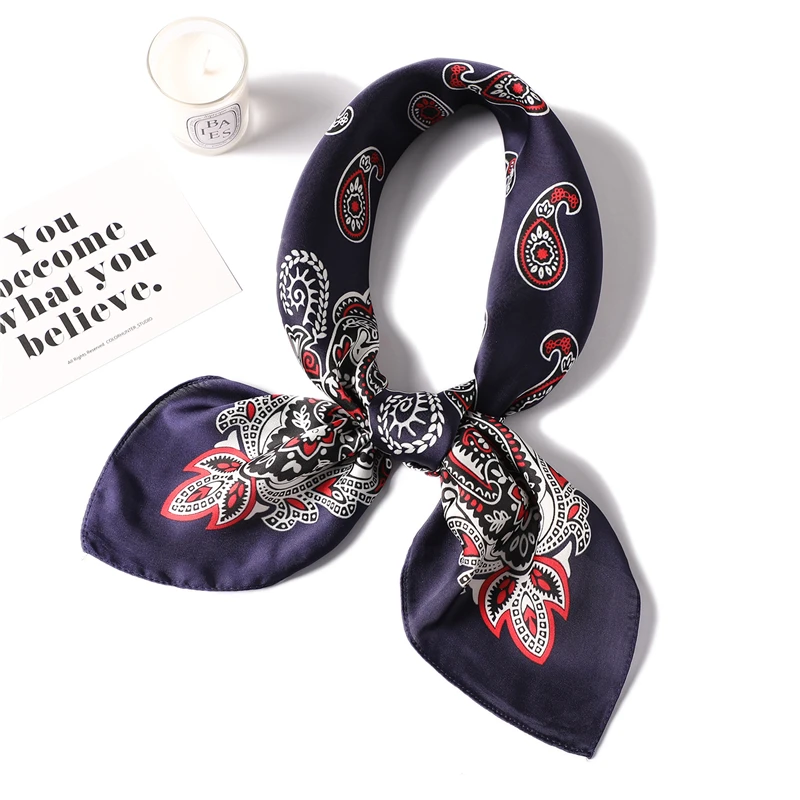 

2019 Fashion Square Scarf Women Silk Floral Print Ring Neck Hair Band High Quality Scarfs for Ladies