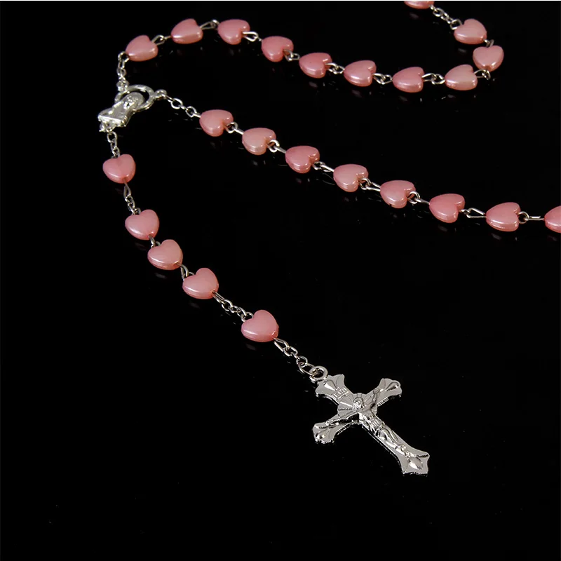 Catholic porcelain white love rosary prayer necklace, Mary blessing rosary prayer necklace, porcelain white heart shaped beads