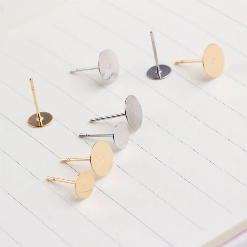 

20pcs 4mm 6mm 8mm Stud Earrings Base Gold Silver Metal Earring Making Accessories Women Fashion Jewelry Findings Wholesale