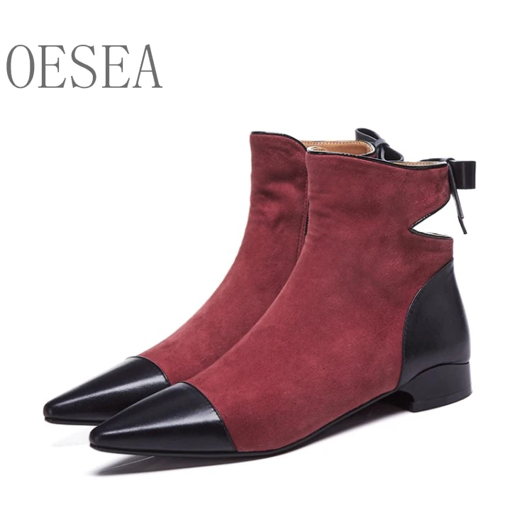 

Ankle boots HOT 2018 European and American fashion personality bow boots zipper pointed toe boots flat feet feel comfortable