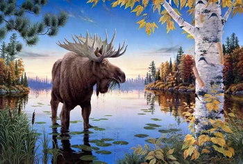 

Modern Home Decor Art Wall Artistic Animal Moose Landscape Oil Painting Picture Printed On Canvas Decorate Gifts