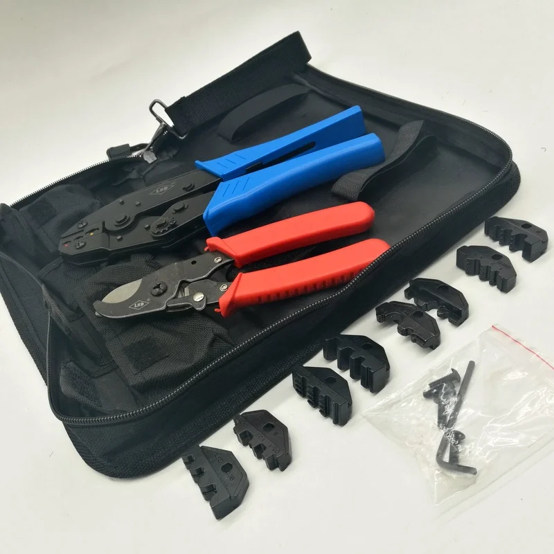 

LS-K03C hand crimping tool kit for crimping terminals and connectors with cable cutter and replaceable dies crimping tool set