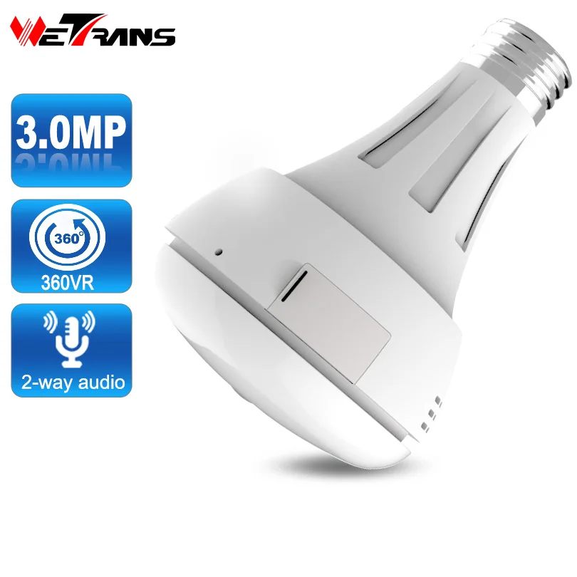 

Wifi Camera IP Video Surveillance HD 3.0MP P2P Fisheye Panoramic Two Way Audio Remote Control Light Bulb Wifi CCTV Camera