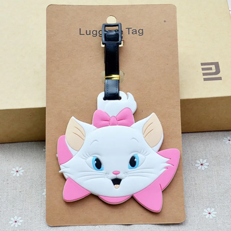 New Cartoon Cute Marie Cat PVC Baggage Tags Portable Suitcase Name Address ID Handbag Label Travel Accessories Luggage Tag