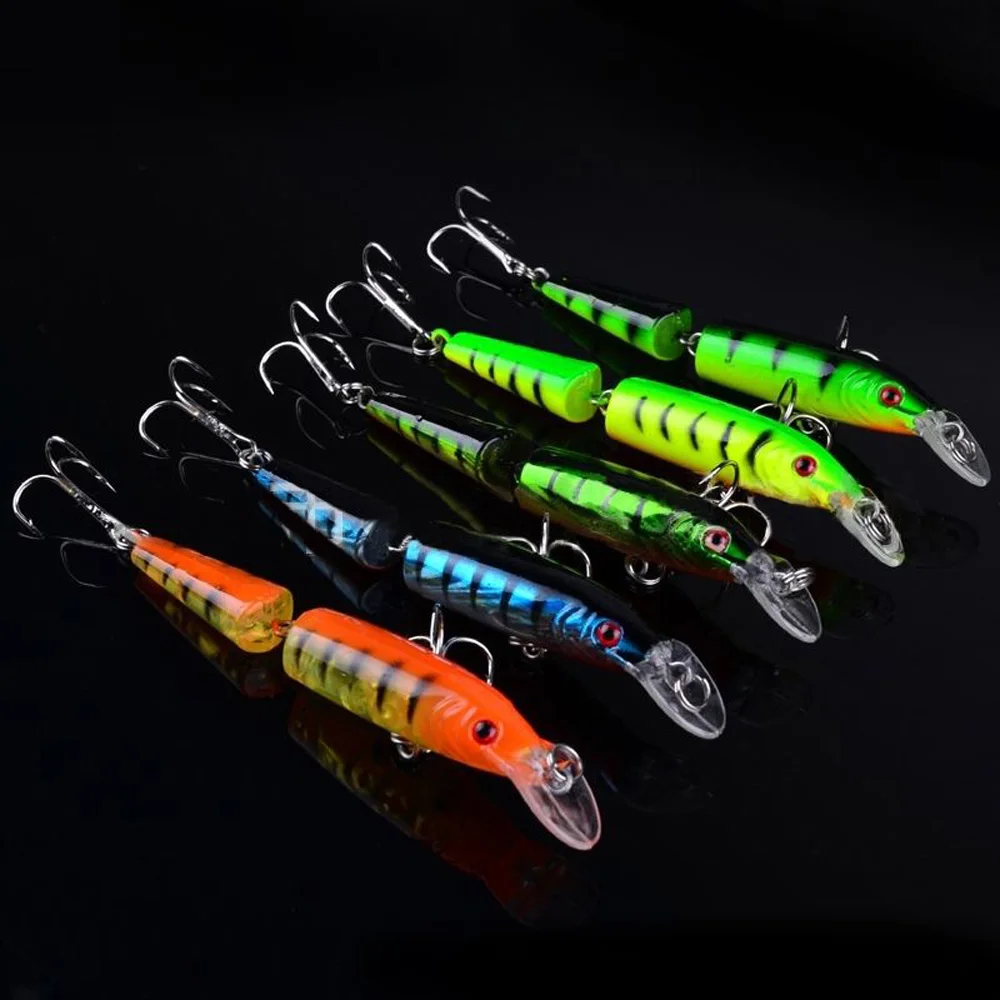 

5PC/SET Artificial Bait 3D Fish Lifelike Double Section Bionic Fishing Lure Crank Bait Tackle Bass Hook Fine