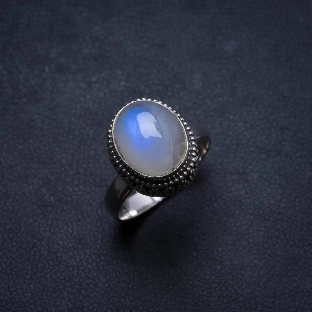 

Natural Rainbow Moonstone Handmade Unique 925 Sterling Silver Ring, US size 7.75 X1939