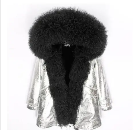Новинка, модное женское пальто с капюшоном из монгольского овечьего меха, роскошная парка из овечьего меха средней длины, тонкая меховая Толстая хлопковая зимняя куртка - Цвет: color 18