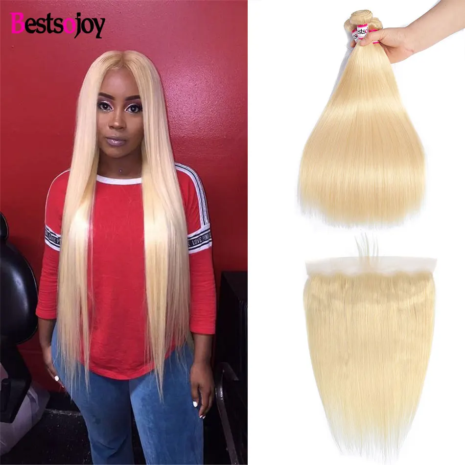 

Bestsojoy 613 Blonde Bundles With Frontal Brazilian Straight With Frontal Blonde Human Hair Lace Frontal Closure With Bundles