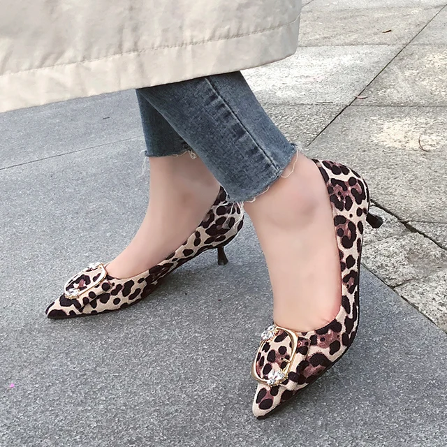 Rimocy удобные женские на среднем каблуке леопардовые туфли-лодочки 2019 Весна-осень модные с острым носком на тонком каблуке Женская рабочая обувь ежедневно