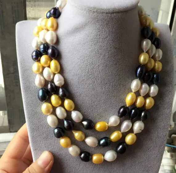 

triple strands12 -13mm natural south sea multicolor necklace 18