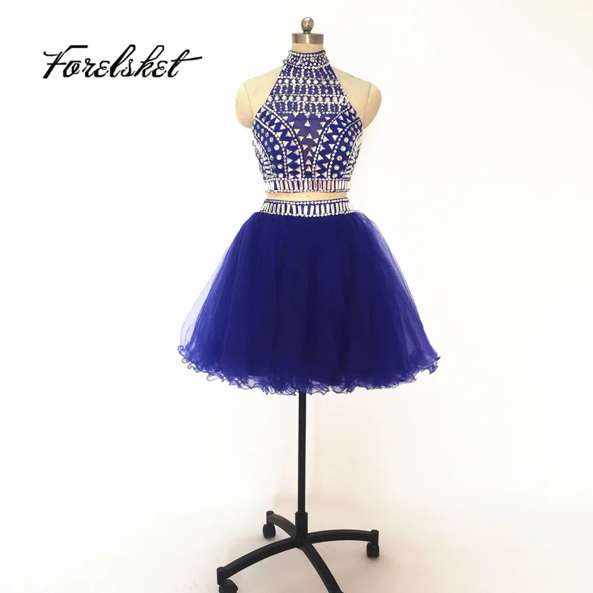 

Short Prom Dresses 2017 Abendkleider High Neck Evening Gowns Backless robe de soiree vestido de festa Homecoming Party Dress