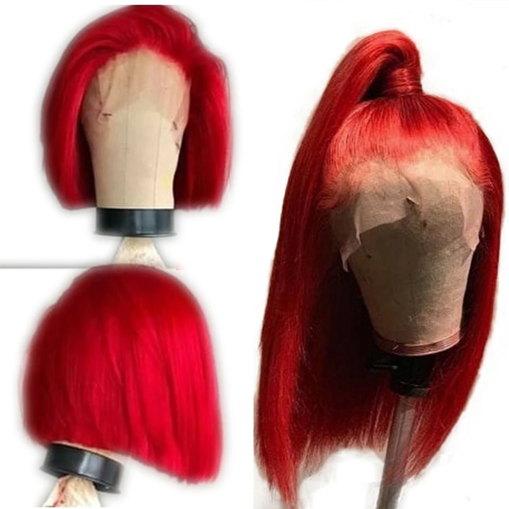 

Eversilky 13x4 Lace Front Human Hair Wigs Pre Plucked Brazilian Remy Burgundy Wig With Baby Hair Natural Hairline Short Bob Red