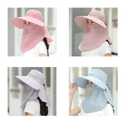 Для женщин защиты Солнцезащитная шапочка, кепка Шея Лицо широкий полями Складная лица шеи Omnibearing маска с защитой от УФ рыбак пляж Hat