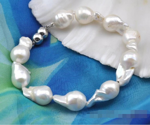 

Free shipping >>>>>>Chic 8" 23mm white baroque reborn keshi pearl bracelet