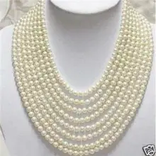 Красивые 8 рядов 6-7 мм белый пресноводный жемчуг Цепочки и ожерелья