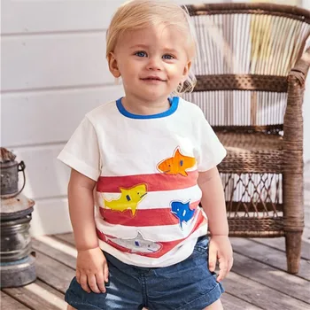

Jumping meters summer baby boy t shirts applique children t shirt animals stripe cotton kids clothes stripe t shirt boys tee top