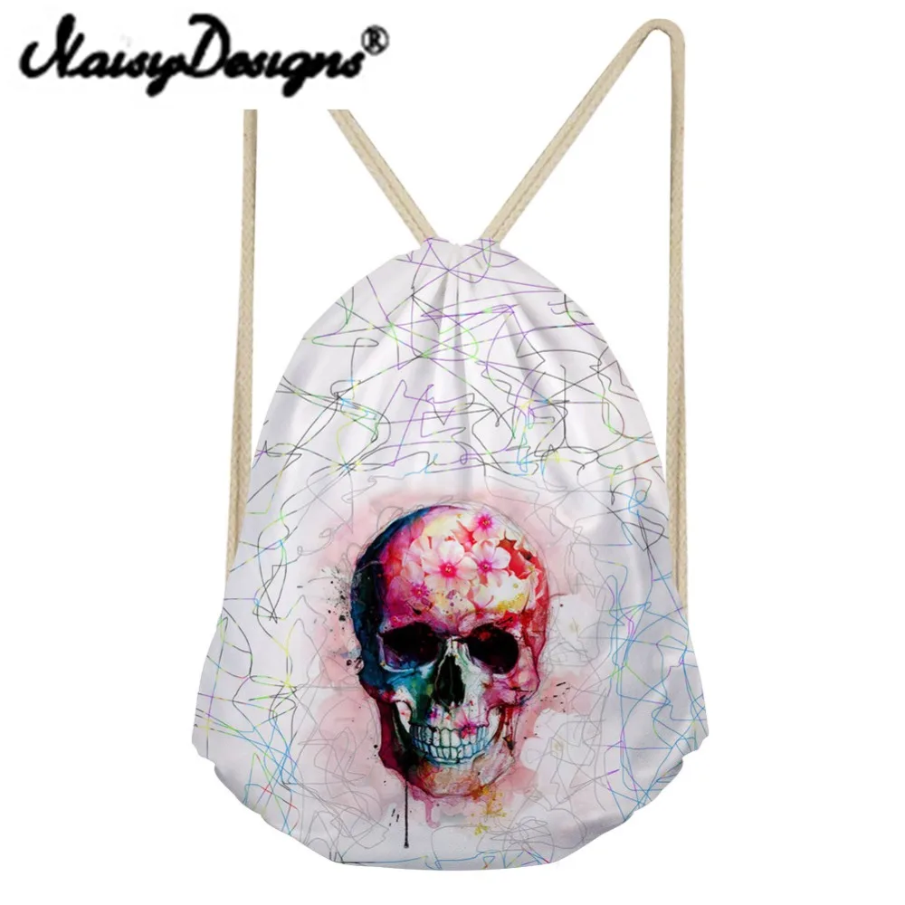 Бесшумный дизайн панк череп печать женский рюкзак на шнурке сумка через плечо для подростков Harajuku панк-мешки Mochila