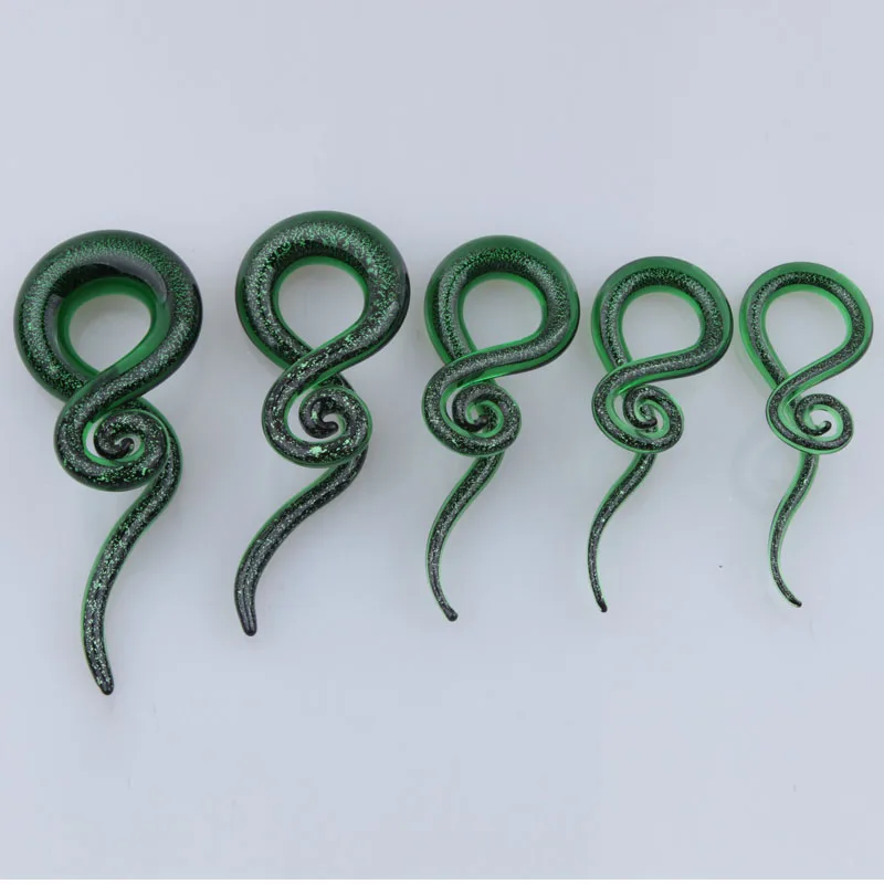 Одна пара зеленого фосфора пирекс стеклянная спираль для уха конусная линейка удлинитель растянутый пирсинг стеклянный калибр, Ювелирное Украшение для тела