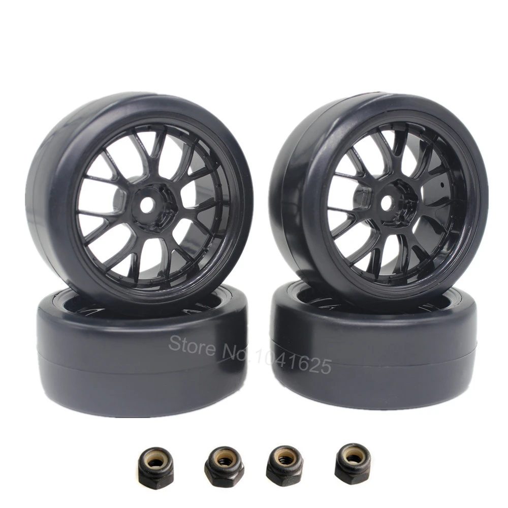 4pcs Plastic RC Drift Wheels Tires Smooth 12mm Hub Hex Tyre For 110
