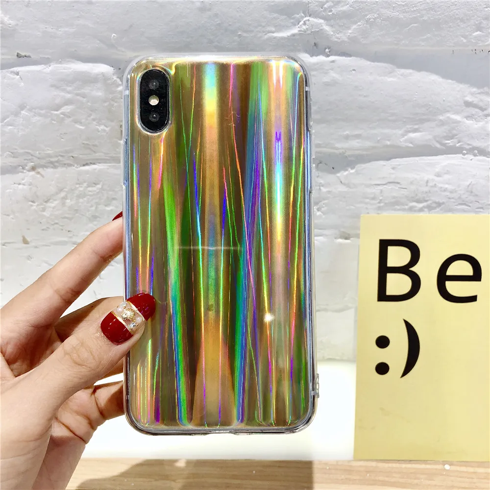 

Colorful Aurora Laser Mirror Case For Apple iPhone XS MAX XR X Soft TPU Silicone Phone Cover For iPhone X 8 7 6S Plus 5S SE Case