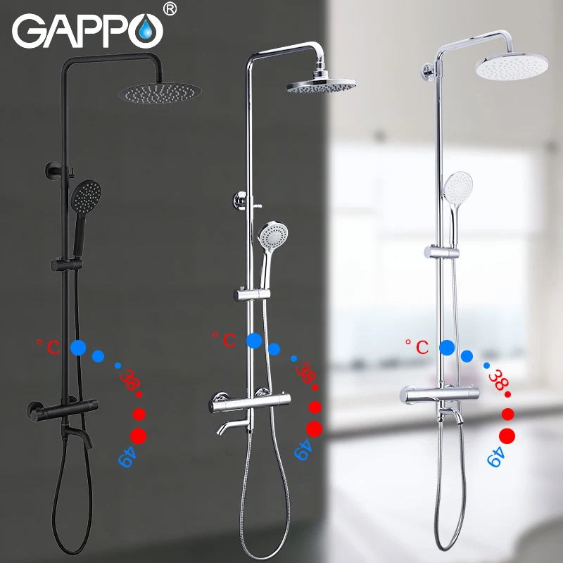 

GAPPO thermostatic shower system chrome black color bathroom bath shower mixer set waterfall rain shower head bathtub taps