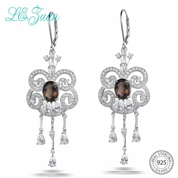 

L&zuan Vintage Style 3.72ct Natural Smoky Quartz Earrings With Clasp in Pure 925 Sterling Silver Tassel Earrings Wedding Jewelry