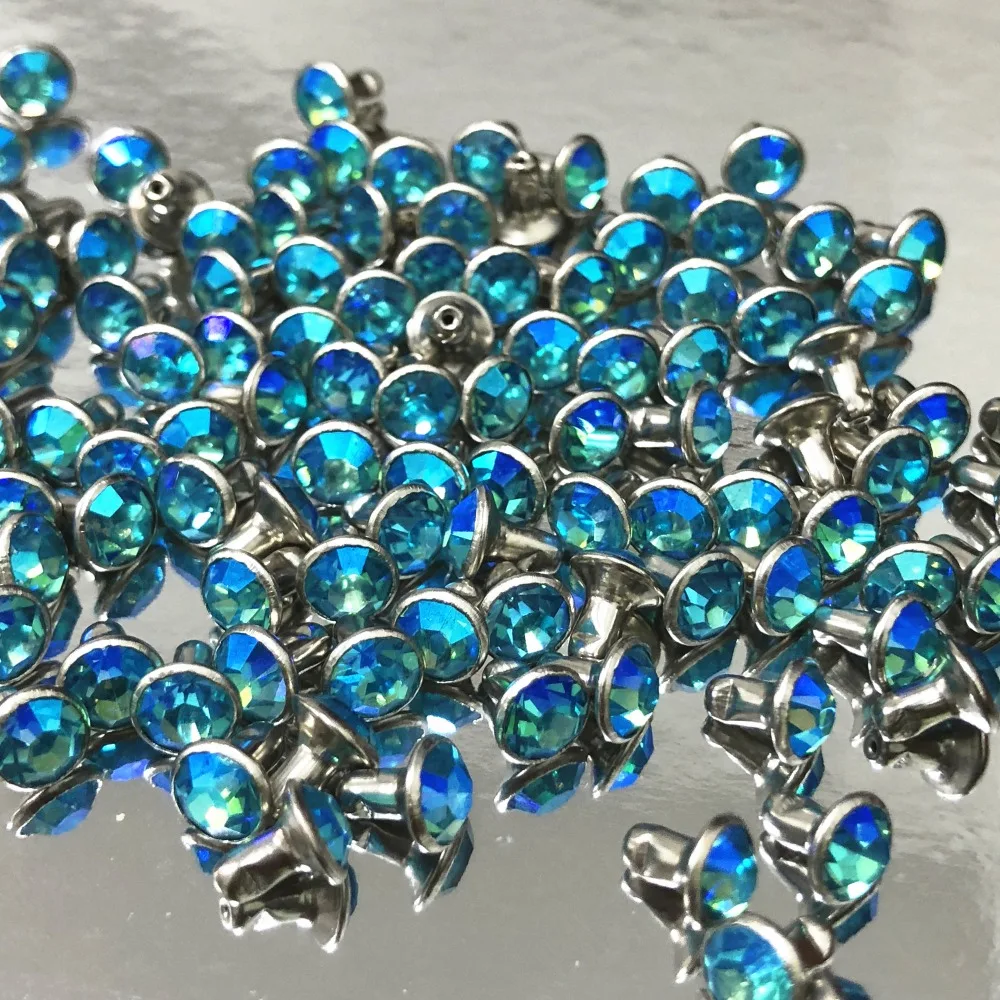 

50Sets 4MM CZ+++ Aquamarine Crystals Rhinestone Rivets AB Plated Rivets Assorted Cabochon Rivets Fit DIY Making Shipping Free