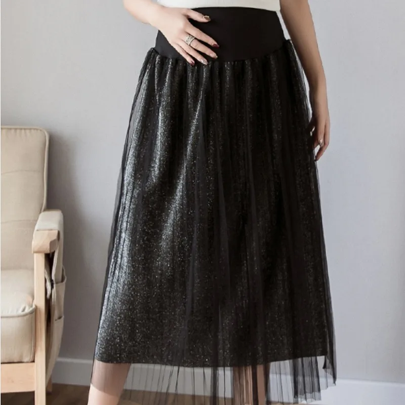 

New Spring A-Line Pleated Maternity Skirts Fashion casual Care Belly mid-calf Skirt High Waist solid color Pregnancy Clothes