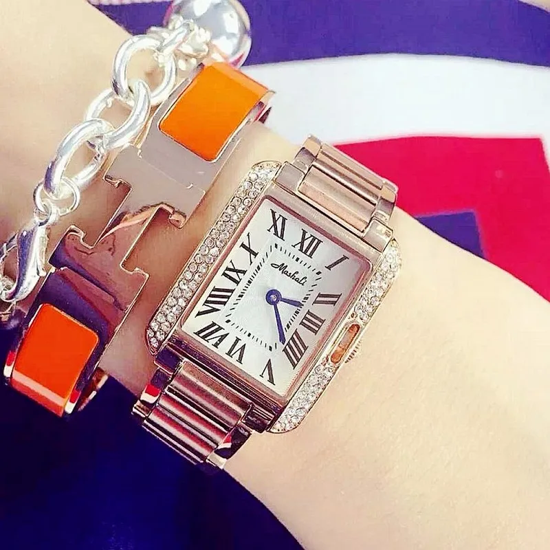 Женские часы, серебро, розовое золото, квадратный циферблат, топ класса люкс, известный модный бренд, дамские Стальные кварцевые наручные часы женские часы