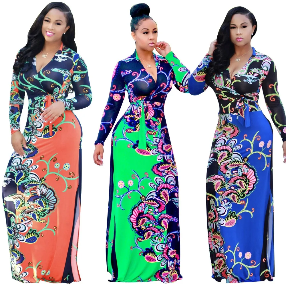 2019 разделение Boho пляжное платье туника Макси для женщин Вечеринка Сарафан Vestidos de